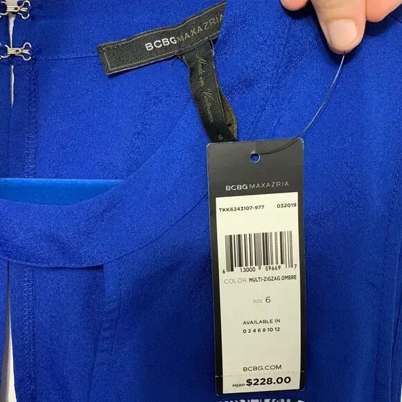 BCBGMAXAZRIA Multi Zigzag Ombre Sleeveless Knee Length Dress NWT Womens 6 Chic - Picture 3 of 8